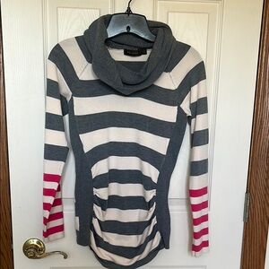 Fitted Gray and Pink Striped Turtleneck
